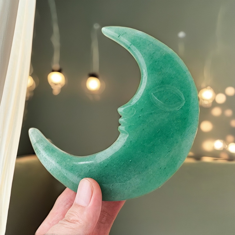 Carved Crescent Moon Black Obsidian Green Aventurine Carved Crescent Moon Black Obsidian Green Aventurine