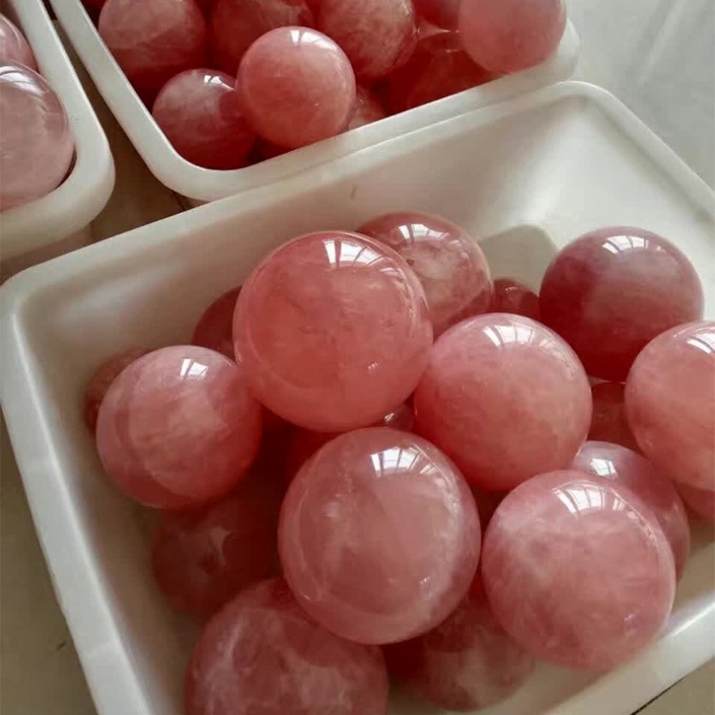 Carved Polished Rose Quartz Balls Carved Polished Rose Quartz Balls