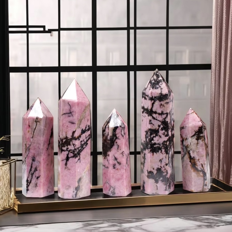 Engraved Rhodonite Obelisks Tower Engraved Rhodonite Obelisks Tower