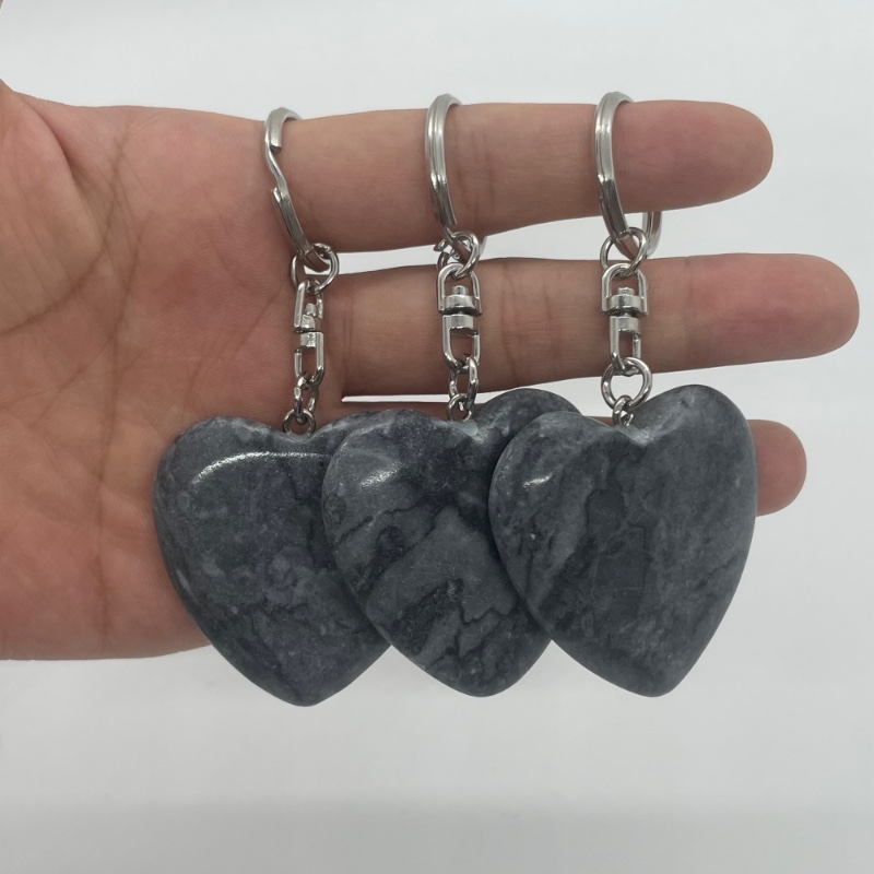 Polished Natural Marble Heart Keychain Stainless Steel Polished Natural Marble Heart Keychain Stainless Steel