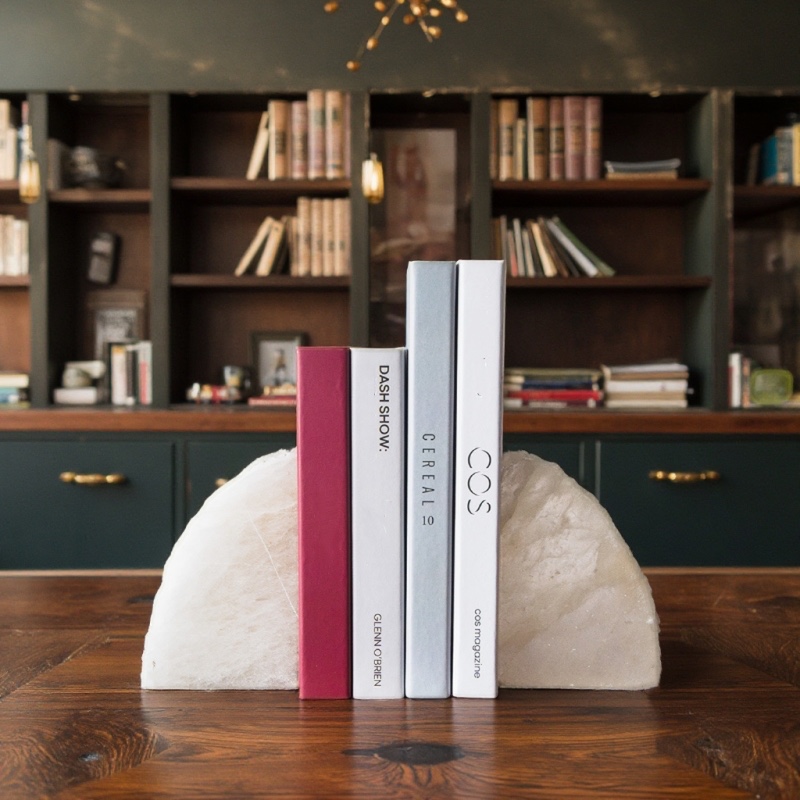Set of 2 Carved Selenite Desktop Bookends Set of 2 Carved Selenite Desktop Bookends