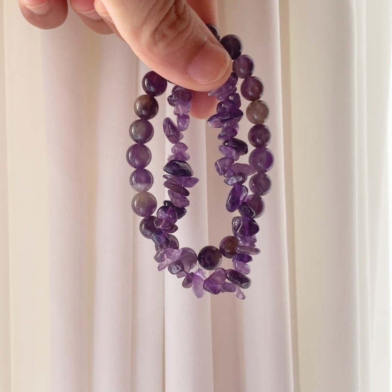 Set of 2 Polished Natural Amethyst Crystal Bracelets Set of 2 Polished Natural Amethyst Crystal Bracelets