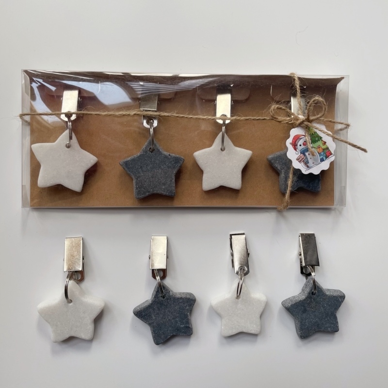 Set of 4 White Grey Marble Star Table Cover Weight Hangers Set of 4 White Grey Marble Star Table Cover Weight Hangers