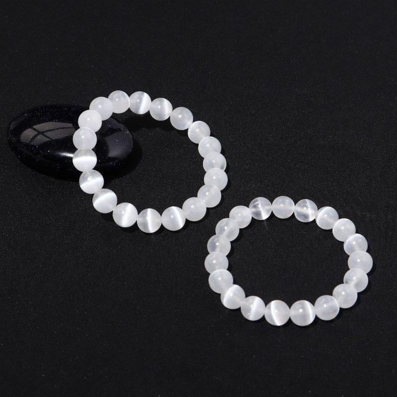 White Selenite Round Bead Bracelet